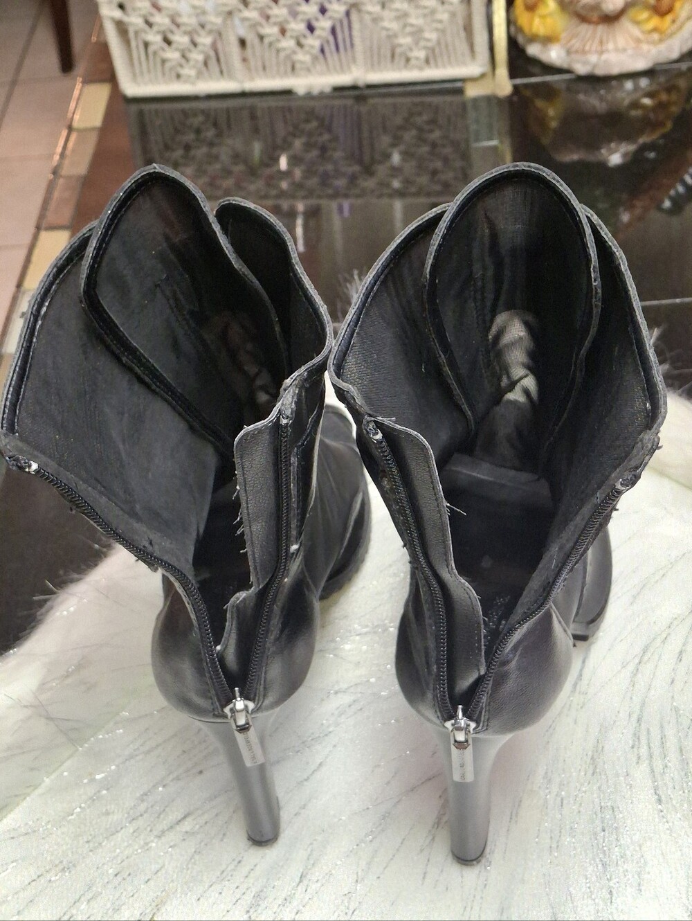 Karl Lagerfeld Black Sheer Mesh Jeweled Peep-Toe Stiletto Shoes Women Size 11 - Picture 13 of 16